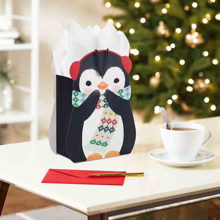 Hallmark : 9.6" Penguin in Earmuffs Medium Christmas Gift Bag - Hallmark : 9.6" Penguin in Earmuffs Medium Christmas Gift Bag