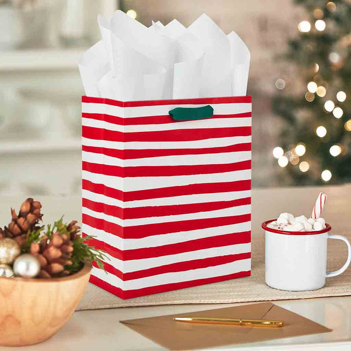 Hallmark : 9.6" Red and White Stripes Medium Christmas Gift Bag - Hallmark : 9.6" Red and White Stripes Medium Christmas Gift Bag