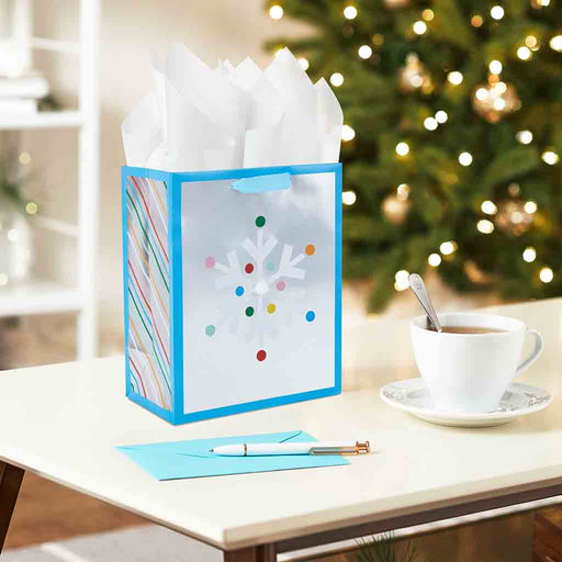Hallmark : 9.6" Snowflake With Colorful Dots Medium Holiday Gift Bag - Hallmark : 9.6" Snowflake With Colorful Dots Medium Holiday Gift Bag
