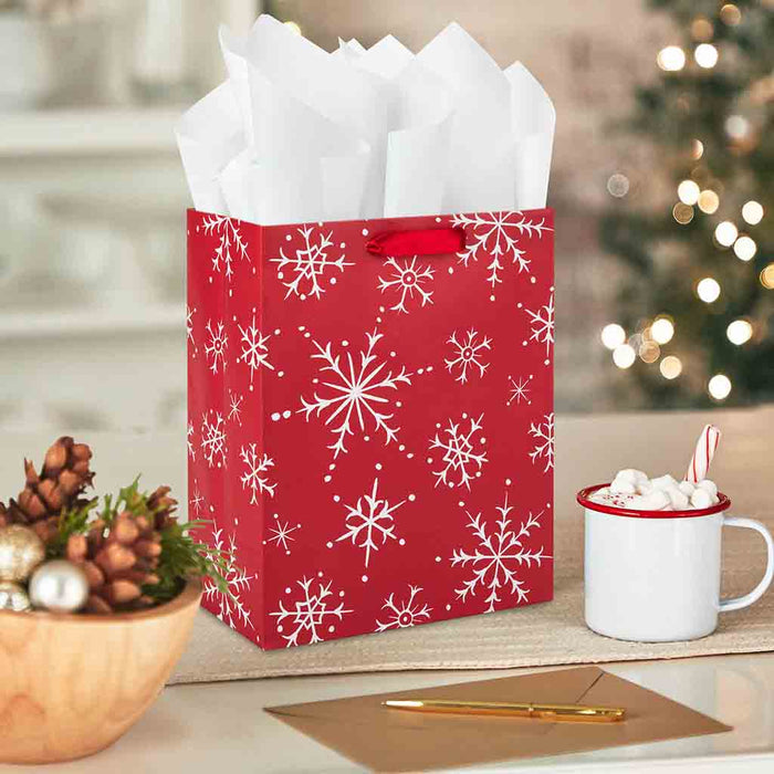 Hallmark : 9.6" Snowflakes on Red Medium Holiday Gift Bag - Hallmark : 9.6" Snowflakes on Red Medium Holiday Gift Bag