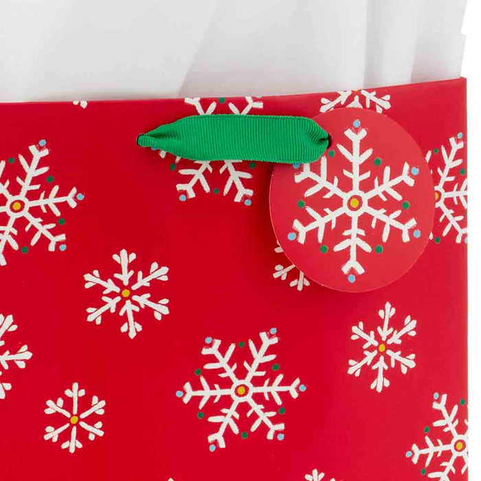 Hallmark : 9.6" White Snowflakes on Red Medium Holiday Gift Bag With Tissue Paper - Hallmark : 9.6" White Snowflakes on Red Medium Holiday Gift Bag With Tissue Paper