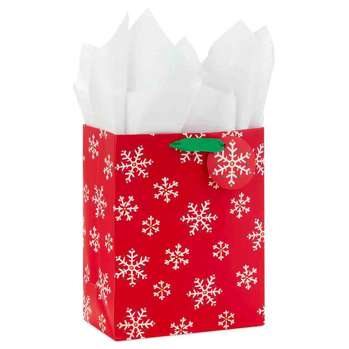 Hallmark : 9.6" White Snowflakes on Red Medium Holiday Gift Bag With Tissue Paper - Hallmark : 9.6" White Snowflakes on Red Medium Holiday Gift Bag With Tissue Paper