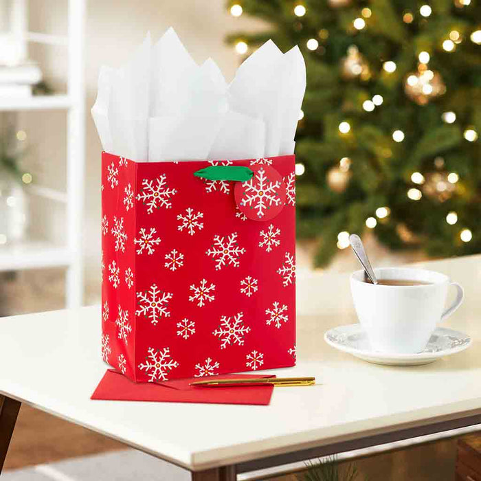 Hallmark : 9.6" White Snowflakes on Red Medium Holiday Gift Bag With Tissue Paper - Hallmark : 9.6" White Snowflakes on Red Medium Holiday Gift Bag With Tissue Paper