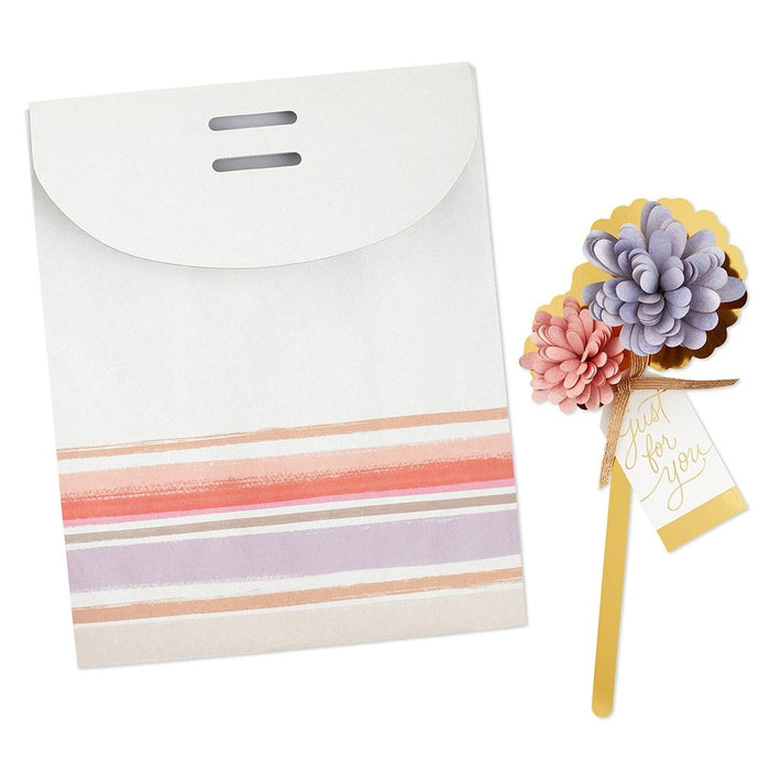 Hallmark : 9.7" Striped Medium Fold-Top Gift Bag With Flower Pick - Hallmark : 9.7" Striped Medium Fold-Top Gift Bag With Flower Pick