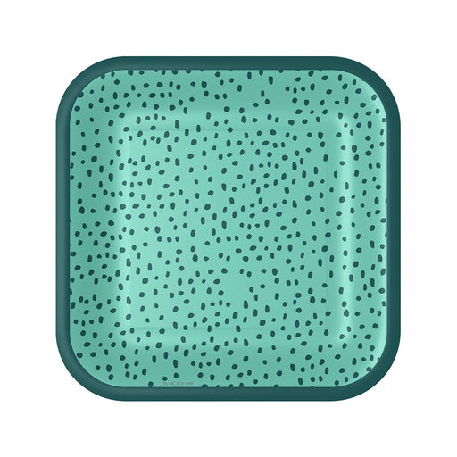 Hallmark : Aqua With Green Dots Square Dessert Plates, Set of 8 - Hallmark : Aqua With Green Dots Square Dessert Plates, Set of 8