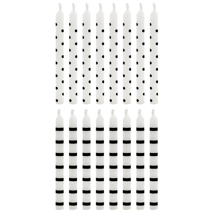 Hallmark : Black Dots and Stripes on White Birthday Candles, Set of 16 - Hallmark : Black Dots and Stripes on White Birthday Candles, Set of 16
