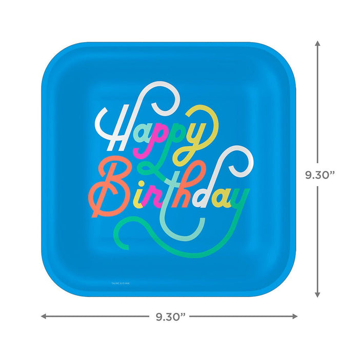 Hallmark : Blue "Happy Birthday" Square Dinner Plates, Set of 8 - Hallmark : Blue "Happy Birthday" Square Dinner Plates, Set of 8