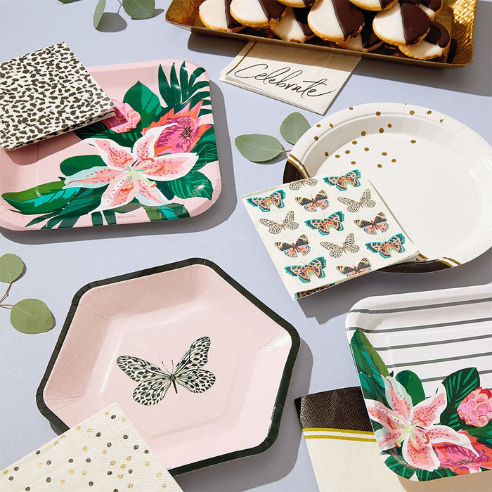 Hallmark : Butterfly on Pink Hexagonal Dessert Plates, Set of 8 - Hallmark : Butterfly on Pink Hexagonal Dessert Plates, Set of 8