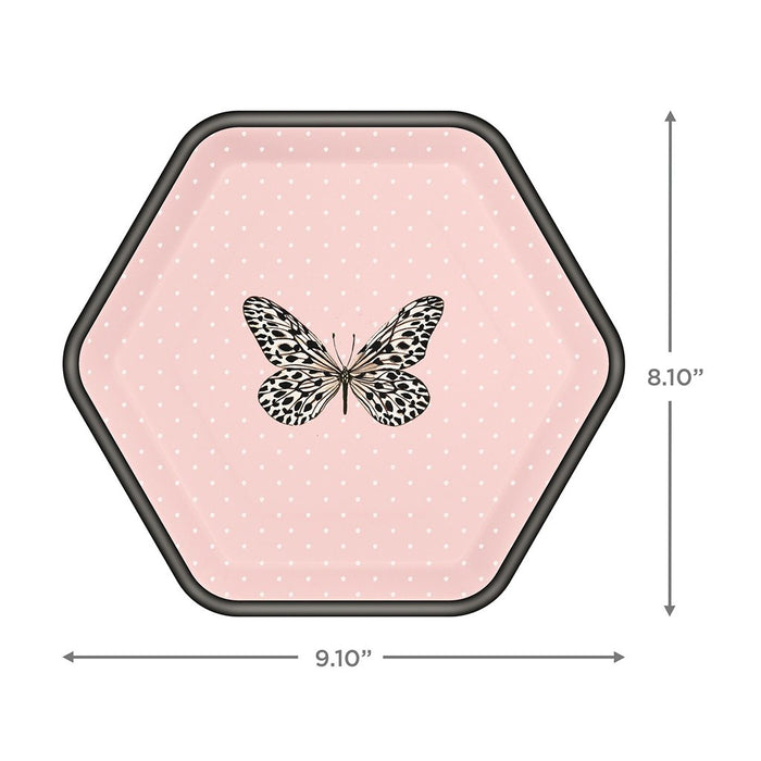 Hallmark : Butterfly on Pink Hexagonal Dessert Plates, Set of 8 - Hallmark : Butterfly on Pink Hexagonal Dessert Plates, Set of 8
