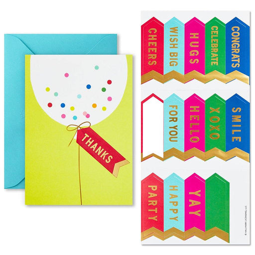 Hallmark : Confetti Balloon Note Cards With Customizable Stickers, Pack of 12 -