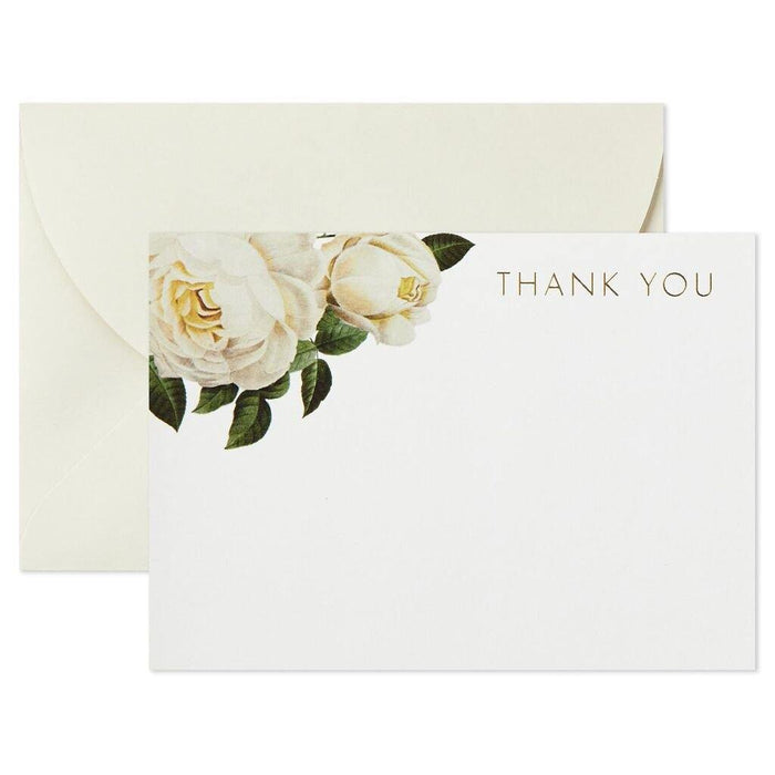 Hallmark : Cream and Pink Roses Blank Flat Note Cards With Caddy, Box of 40 -