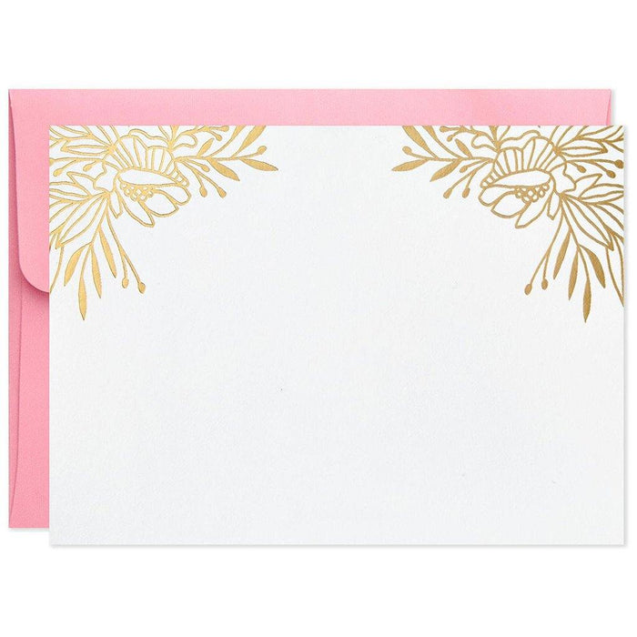 Hallmark : Gold Floral Blank Flat Note Cards With Caddy, Box of 40 -