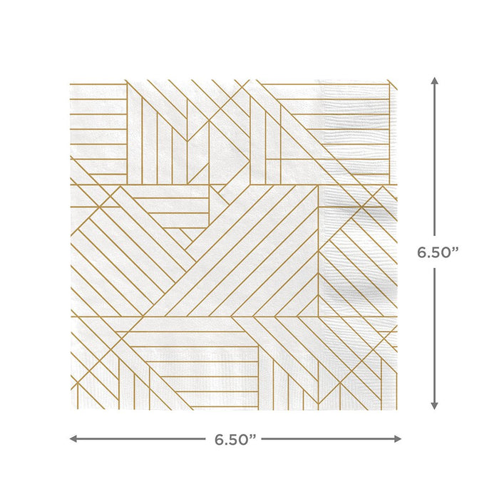 Hallmark : Gold Geometric on Ivory Dinner Napkins, Set of 16 - Hallmark : Gold Geometric on Ivory Dinner Napkins, Set of 16