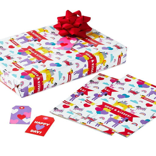 Hallmark : Hugs & Kisses Pets Flat Wrapping Paper With Gift Tags, 3 sheets - Hallmark : Hugs & Kisses Pets Flat Wrapping Paper With Gift Tags, 3 sheets