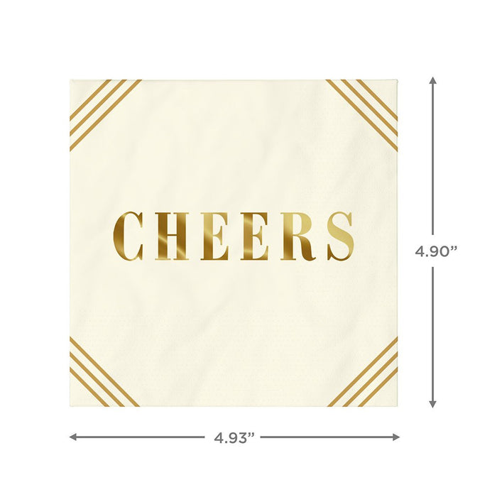 Hallmark : Ivory and Gold "Cheers" Cocktail Napkins, Set of 16 - Hallmark : Ivory and Gold "Cheers" Cocktail Napkins, Set of 16