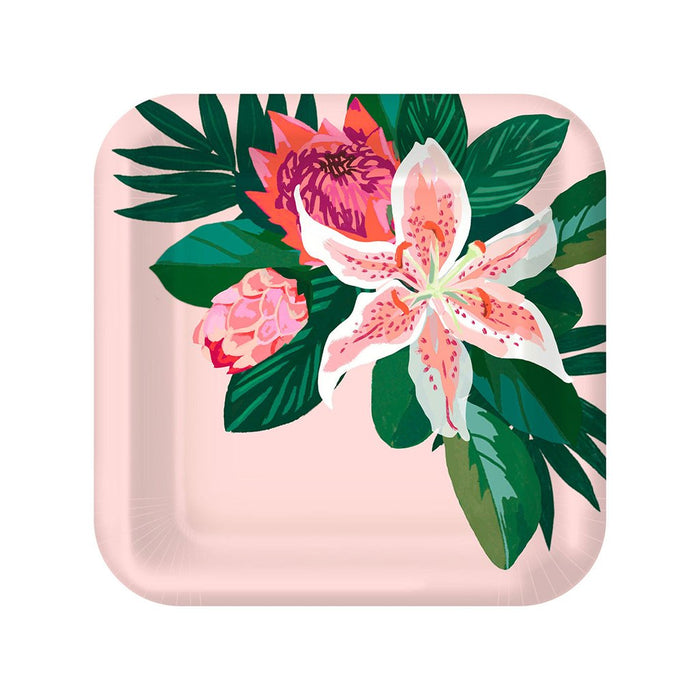 Hallmark : Lily Bouquet on Pink Square Dinner Plates, Set of 8 - Hallmark : Lily Bouquet on Pink Square Dinner Plates, Set of 8