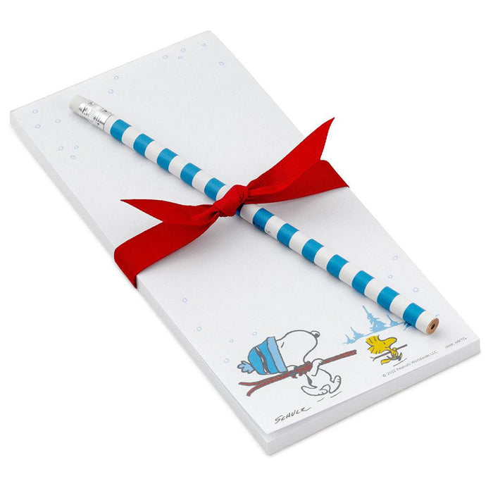 Hallmark : Peanuts Snoopy and Woodstock With Skis Memo Pad and Pencil - Hallmark : Peanuts Snoopy and Woodstock With Skis Memo Pad and Pencil - Annies Hallmark and Gretchens Hallmark, Sister Stores