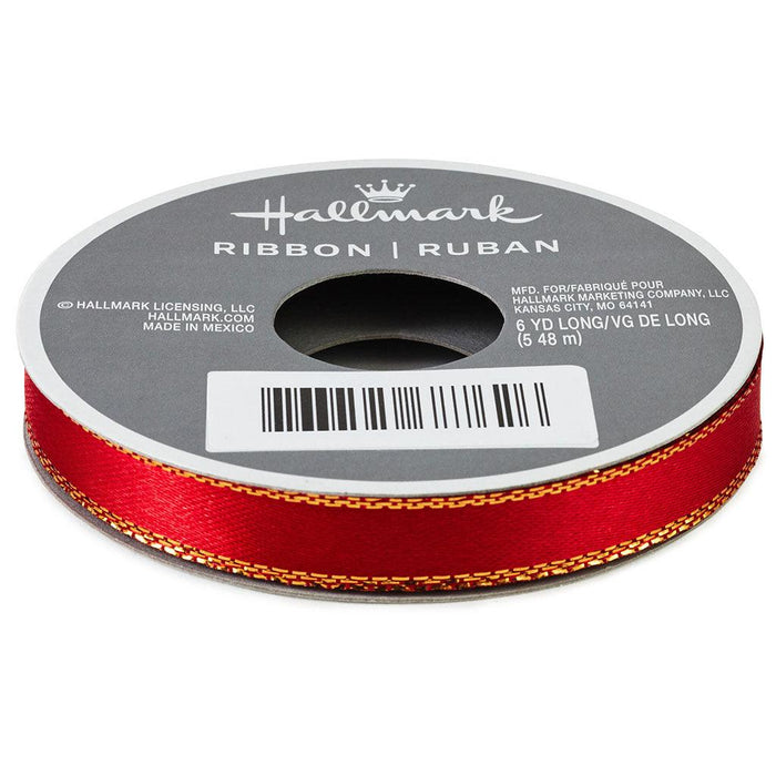 Hallmark : Red 0.3" Satin Ribbon With Gold Edges, 18' - Hallmark : Red 0.3" Satin Ribbon With Gold Edges, 18' - Annies Hallmark and Gretchens Hallmark, Sister Stores