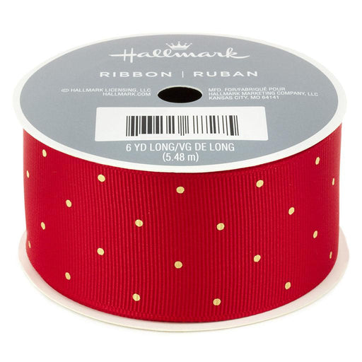 Hallmark : Red 1.5" Grosgrain Ribbon With Gold Dots, 18' - Hallmark : Red 1.5" Grosgrain Ribbon With Gold Dots, 18' - Annies Hallmark and Gretchens Hallmark, Sister Stores