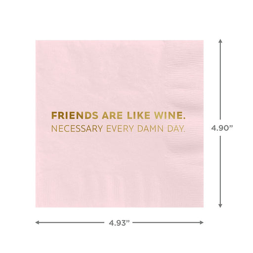 Hallmark : Soft Pink "Friends Are Like Wine" Cocktail Napkins, Set of 16 - Hallmark : Soft Pink "Friends Are Like Wine" Cocktail Napkins, Set of 16