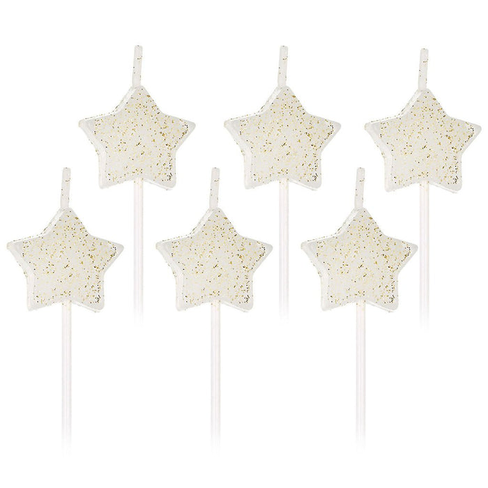 Hallmark : White Star-Shaped With Glitter Birthday Candles, Set of 6 - Hallmark : White Star-Shaped With Glitter Birthday Candles, Set of 6