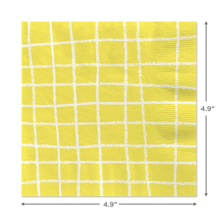 Hallmark : Yellow Grid Cocktail Napkins, Set of 16 - Hallmark : Yellow Grid Cocktail Napkins, Set of 16