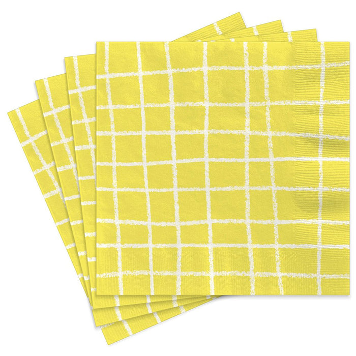 Hallmark : Yellow Grid Cocktail Napkins, Set of 16 - Hallmark : Yellow Grid Cocktail Napkins, Set of 16