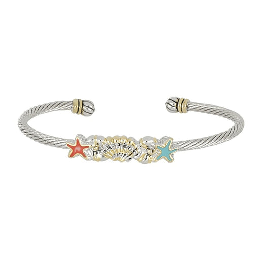 John Medeiros : Caraíba Collection Turquoise & Coral Starfish Single Wire Cuff Bracelet -