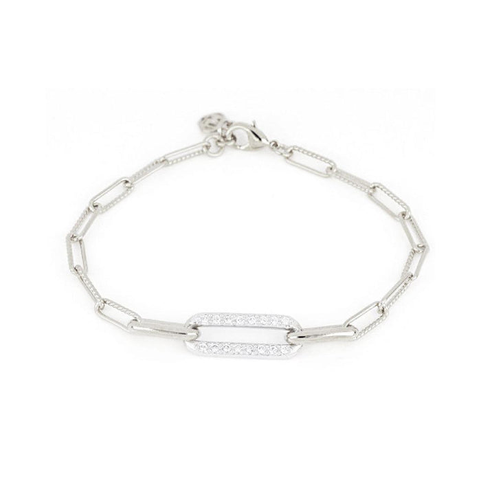 John Medeiros : Diamante Large Pavé Link Bracelet in Rhodium -