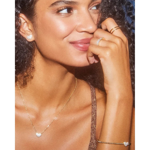 Kendra Scott : Ari Gold Pave Crystal Heart Earrings in White Crystal - Kendra Scott : Ari Gold Pave Crystal Heart Earrings in White Crystal