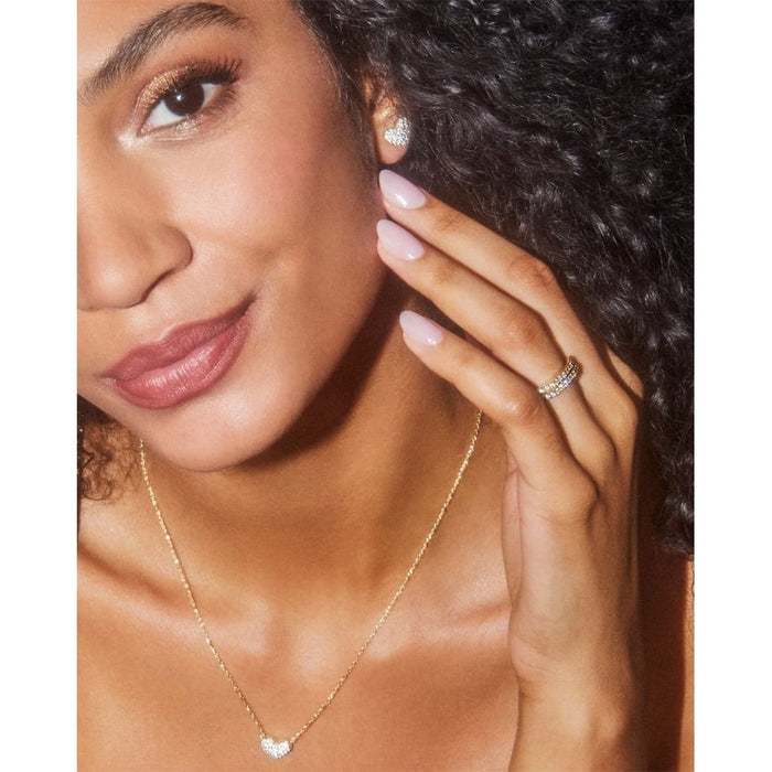 Kendra Scott : Ari Gold Pave Crystal Heart Earrings in White Crystal - Kendra Scott : Ari Gold Pave Crystal Heart Earrings in White Crystal