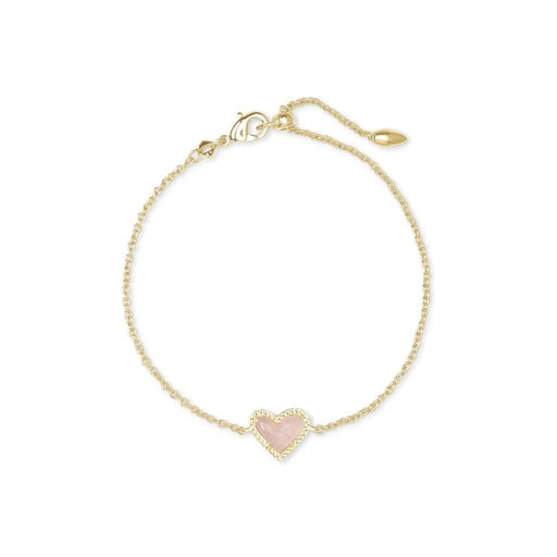 Kendra Scott : Ari Heart Gold Chain Bracelet in Rose Quartz - Kendra Scott : Ari Heart Gold Chain Bracelet in Rose Quartz