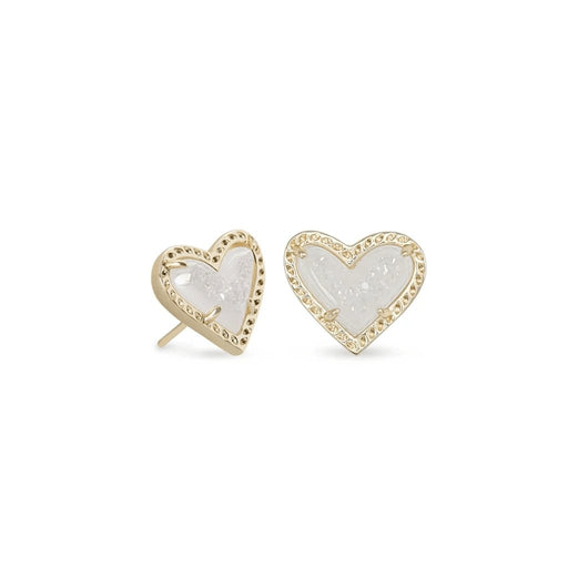 Kendra Scott : Ari Heart Gold Stud Earrings in Iridescent Drusy -