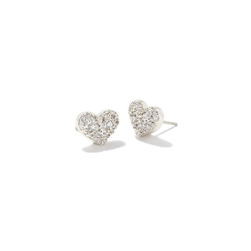 Kendra Scott : Ari Silver Pave Crystal Heart Earrings in White Crystal - Kendra Scott : Ari Silver Pave Crystal Heart Earrings in White Crystal