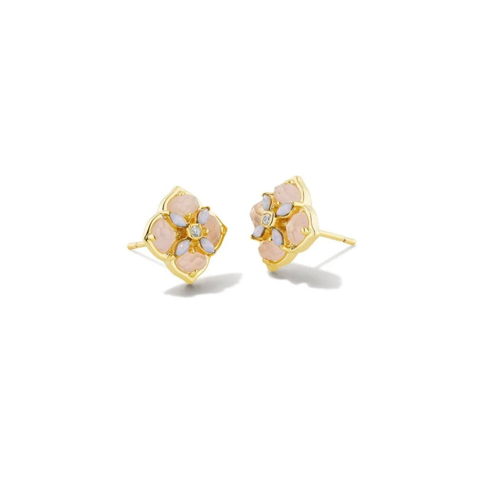 Kendra Scott : Dira Stone Gold Stud Earrings in Pink Mix - Kendra Scott : Dira Stone Gold Stud Earrings in Pink Mix