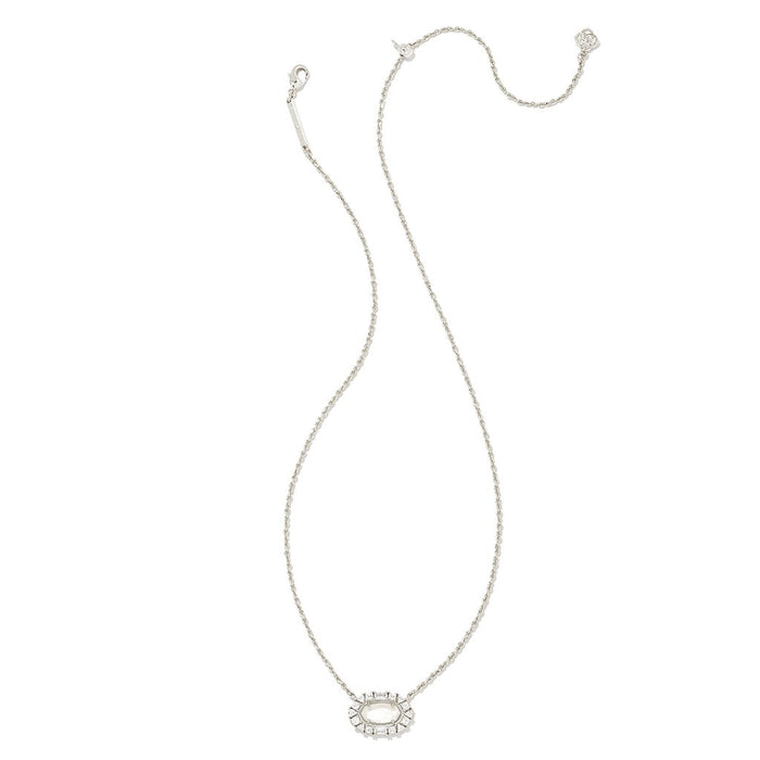 Kendra Scott : Elisa Silver Crystal Frame Short Pendant Necklace in Ivory Mother-of-Pearl - Kendra Scott : Elisa Silver Crystal Frame Short Pendant Necklace in Ivory Mother-of-Pearl