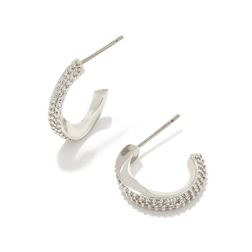 Kendra Scott : Ella Silver Huggie Earrings in White Crystal - Kendra Scott : Ella Silver Huggie Earrings in White Crystal
