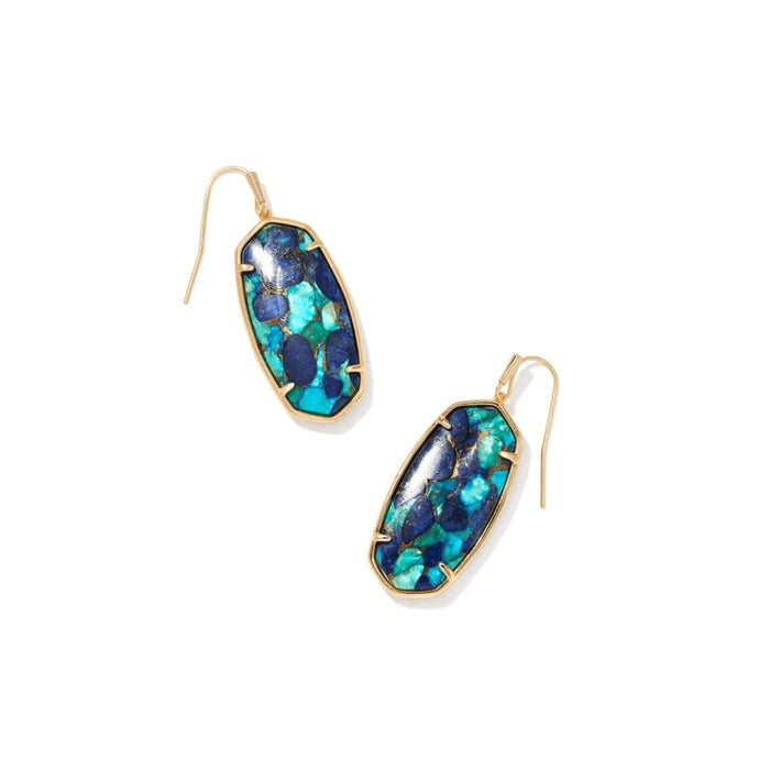 Kendra Scott : Faceted Elle Gold Drop Earrings in Bronze Veined Lapis Turquoise Magnesite -