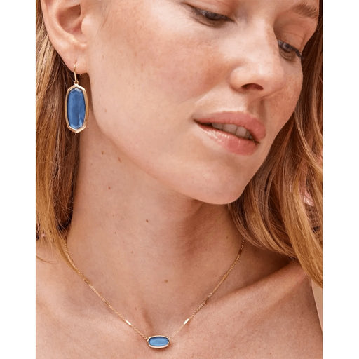 Kendra Scott : Framed Elle Gold Drop Earrings in Dark Blue Mother-of-Pearl -