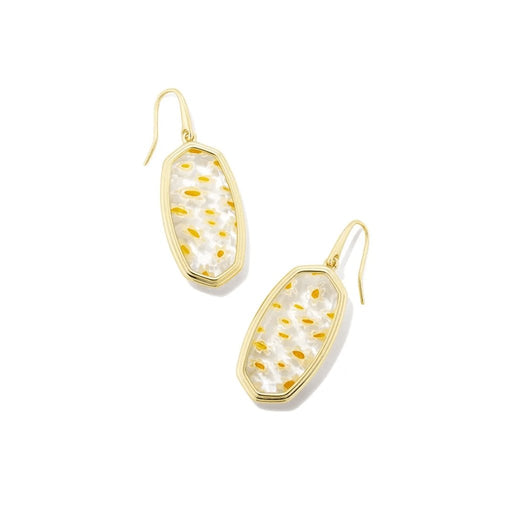 Kendra Scott : Framed Elle Gold Drop Earrings in White Mosaic Glass -
