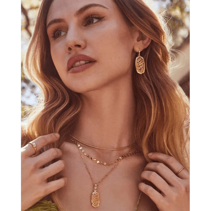 Kendra Scott : Framed Elle Gold Drop Earrings in White Mosaic Glass -