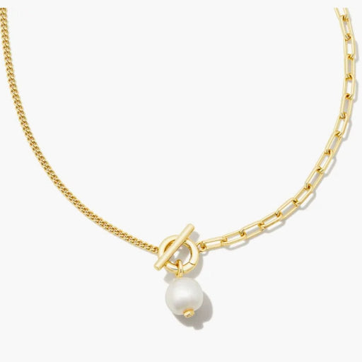 Kendra Scott : Leighton Convertible Gold Pearl Chain Necklace in White Pearl - Kendra Scott : Leighton Convertible Gold Pearl Chain Necklace in White Pearl