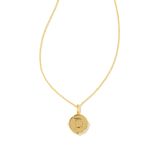 Kendra Scott : Letter D Gold Disc Reversible Pendant Necklace in Iridescent Abalone -