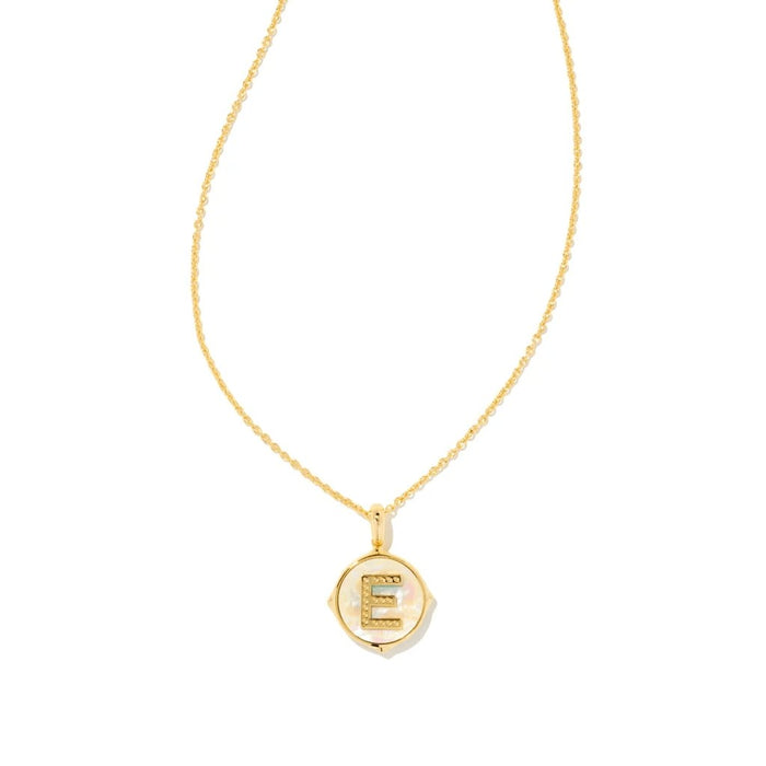 Letter H Gold Disc Reversible Pendant Necklace in Iridescent Abalone | Kendra  Scott