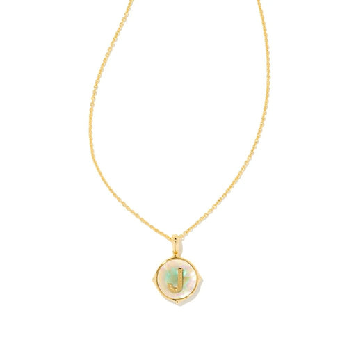 Kendra Scott : Letter J Gold Disc Reversible Pendant Necklace in Iridescent Abalone -