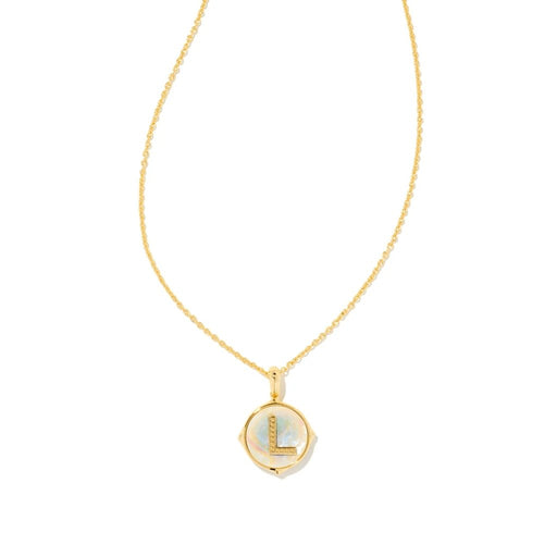 Kendra Scott : Letter L Gold Disc Reversible Pendant Necklace in Iridescent Abalone -