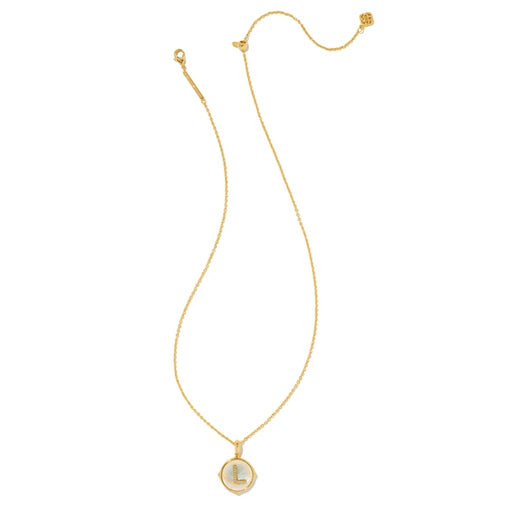 Kendra Scott : Letter L Gold Disc Reversible Pendant Necklace in Iridescent Abalone -