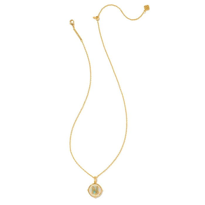 Kendra Scott : Letter N Gold Disc Reversible Pendant Necklace in Iridescent Abalone - Kendra Scott : Letter N Gold Disc Reversible Pendant Necklace in Iridescent Abalone