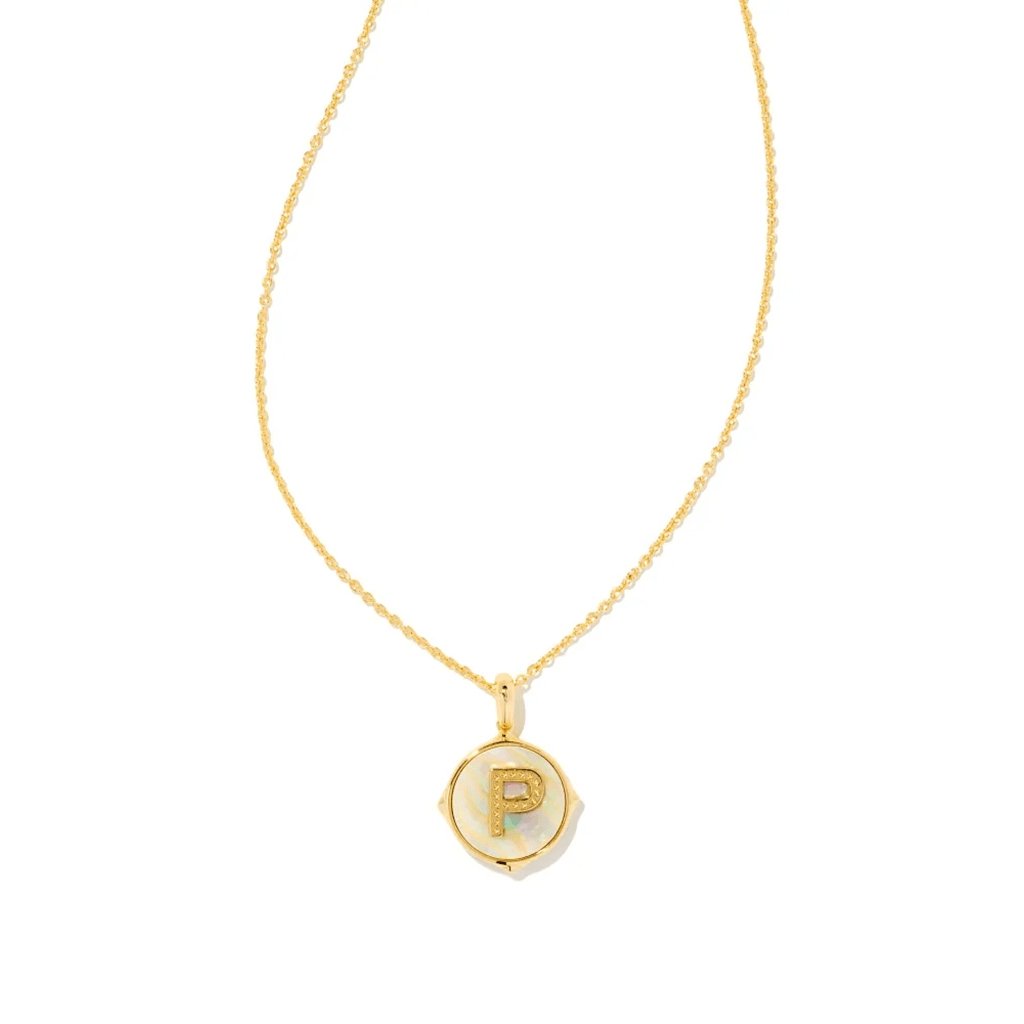 kendra scott letter p gold disc reversible pendant necklace in iridescent abalone 169193