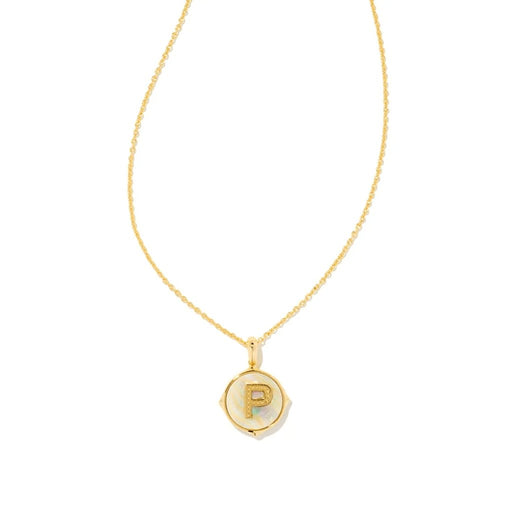 Letter V Gold Disc Reversible Pendant Necklace in Iridescent Abalone |  Kendra Scott